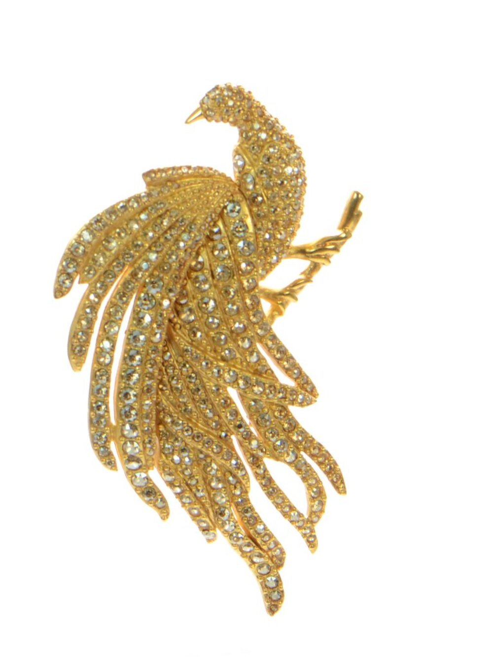 Vintage Oscar De La Renta Crystal Peacock Pin Brooch